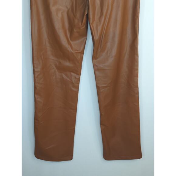 Zara Dark Camel‎ Mom Fit Pants Women's Medium Brown Faux Leather High Waist - Picture 12 of 13